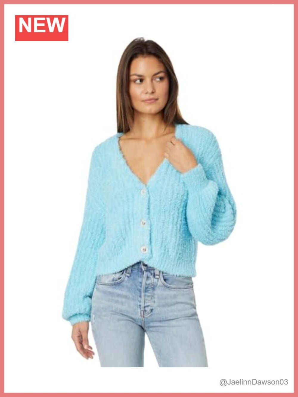 Fuzzy Soft Cardigan Oversized Jeweled Buttons Bishop Sleeve